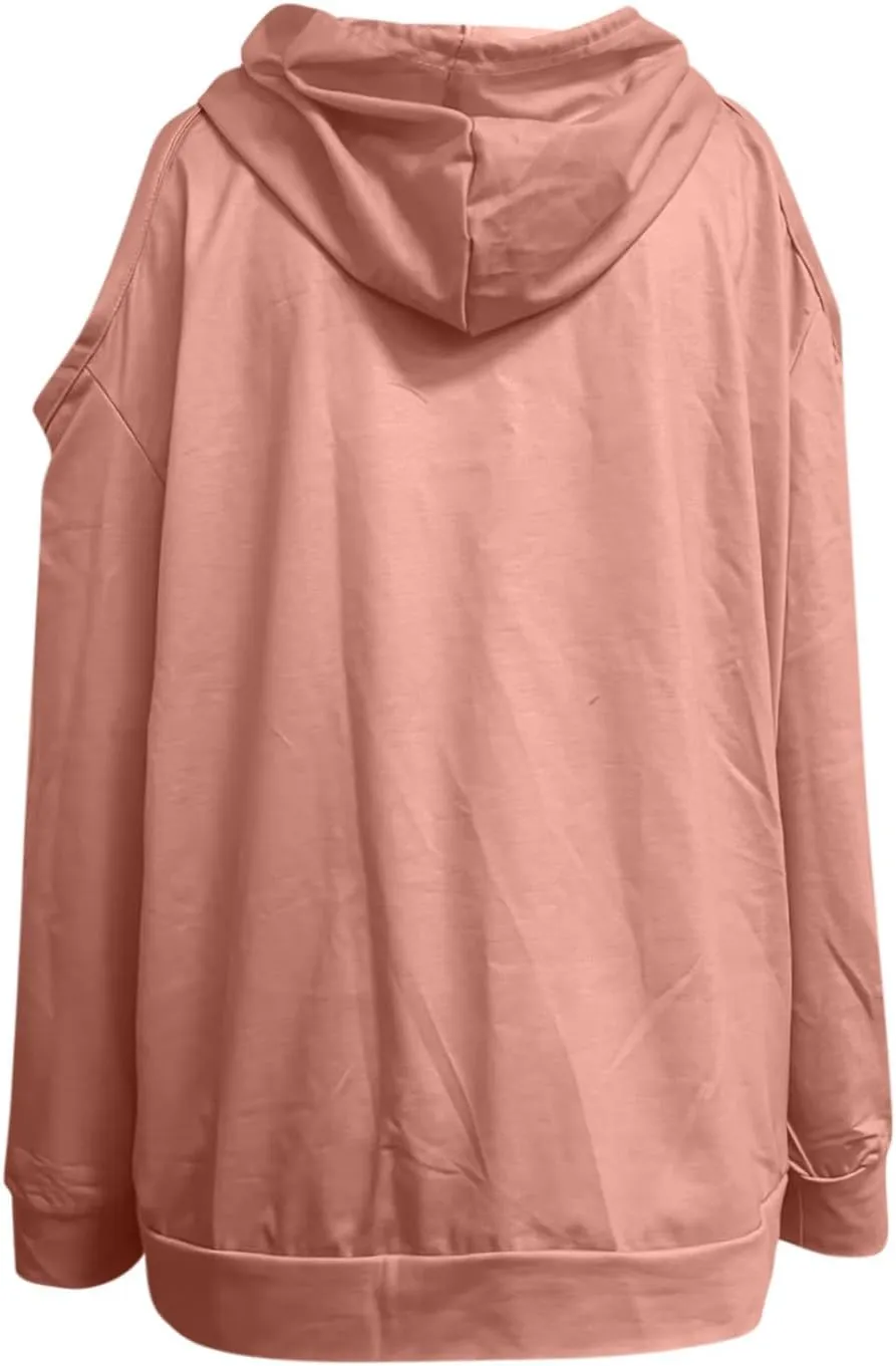 Womens Hoodies Oversized Sweatshirts Casual Hooded Pullover Off Shoulder Drawstring Long Sleeve Fall Fashion Clothes