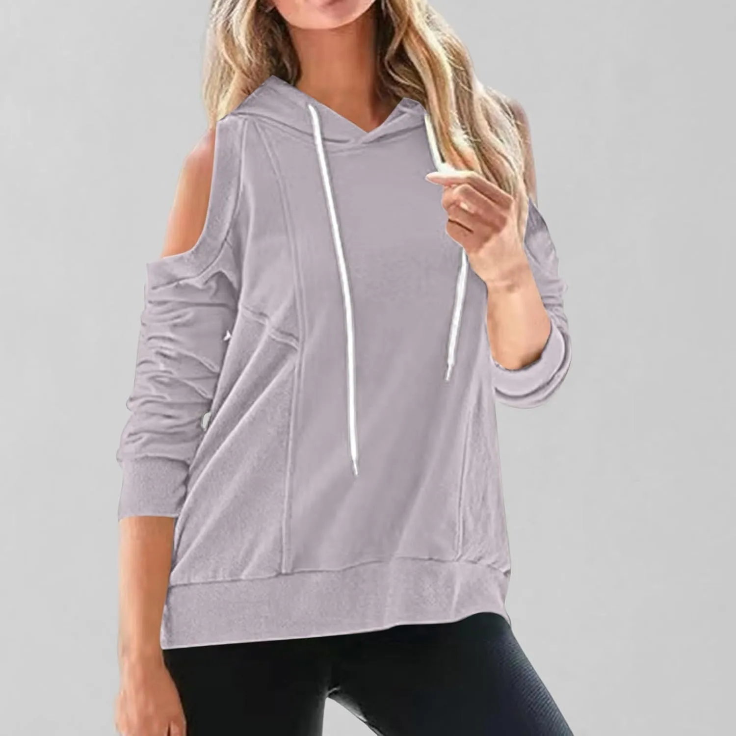 Womens Hoodies Oversized Sweatshirts Casual Hooded Pullover Off Shoulder Drawstring Long Sleeve Fall Fashion Clothes