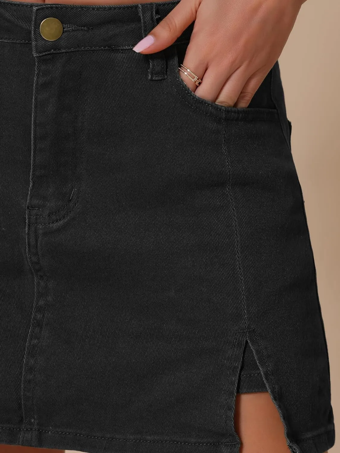 Women's Jean Skorts High Waisted A-Line Stretchy Side Slit Mini Denim Skirt with Shorts