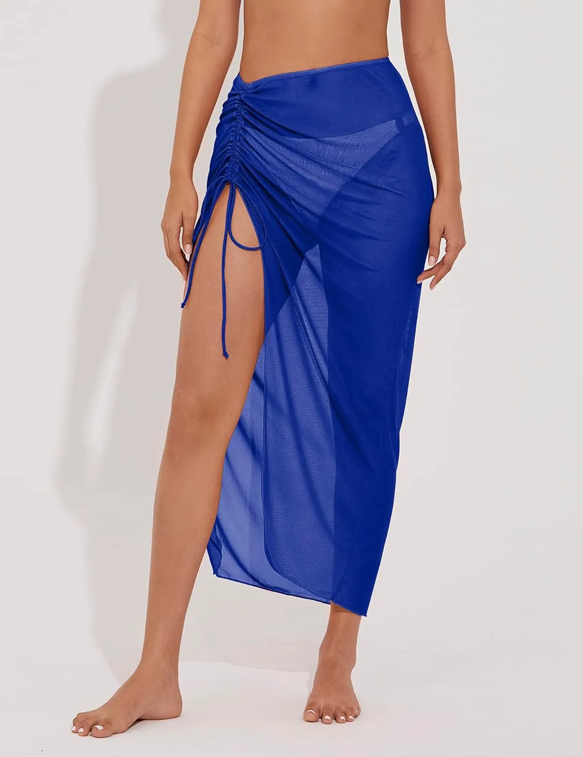 Women's Long Sarong Cover Ups Semi-Sheer Bikini Wraps Lightweight Beach Wrap Skirt with Adjustable Drawstring