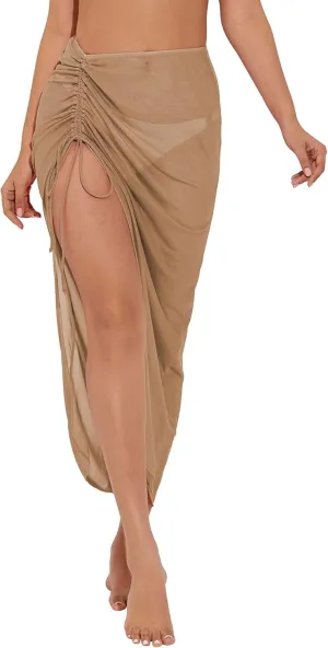 Women's Long Sarong Cover Ups Semi-Sheer Bikini Wraps Lightweight Beach Wrap Skirt with Adjustable Drawstring