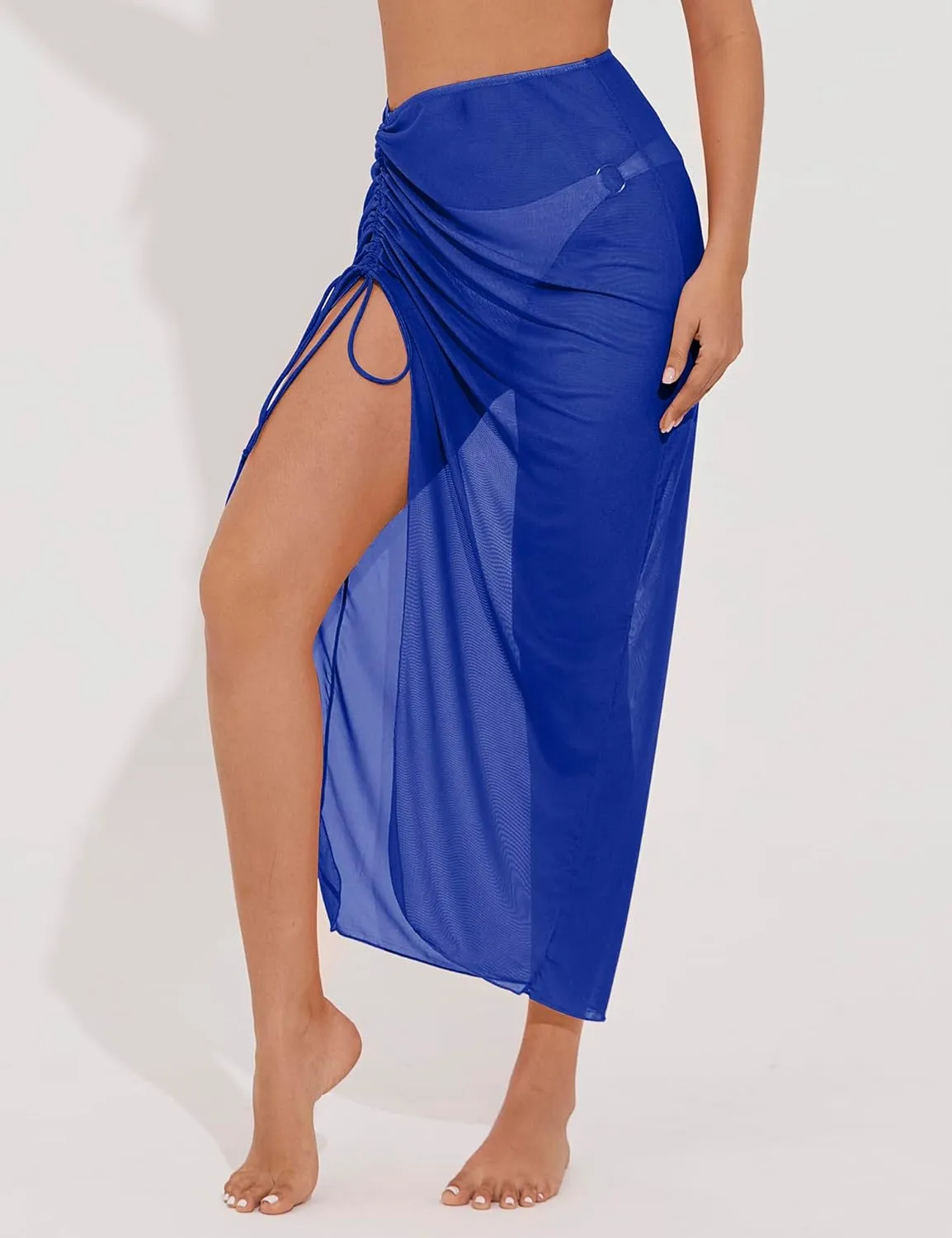 Women's Long Sarong Cover Ups Semi-Sheer Bikini Wraps Lightweight Beach Wrap Skirt with Adjustable Drawstring