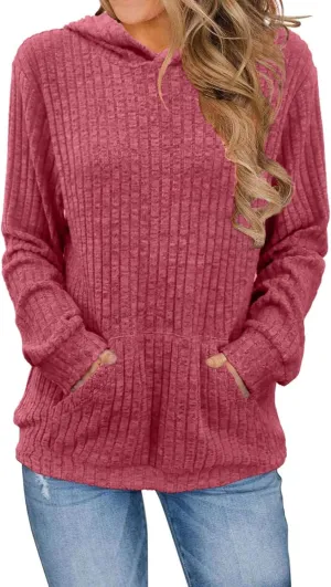 Womens Oversized Hoodies Long Sleeve Solid Color Shirts Loose Fit Waffle Knit Pullover Sweatshirts Tops