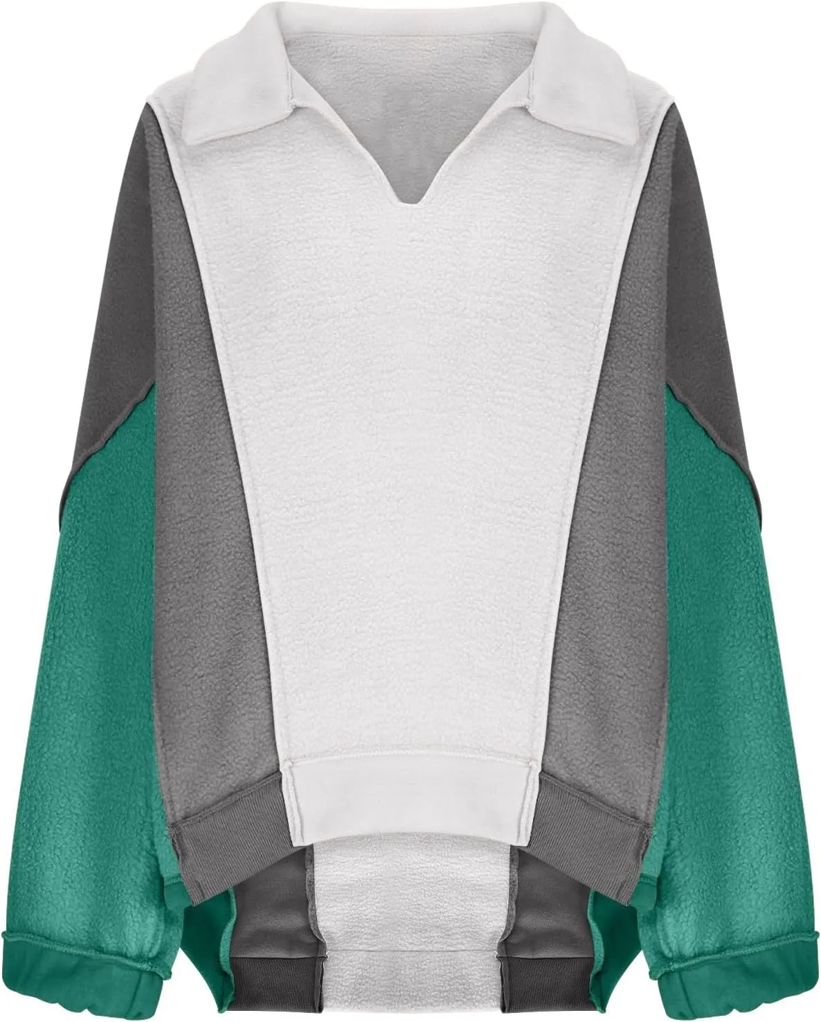 Womens Oversized Sweatshirts Lapel V Neck Pullover Casual Patchwork Long Sleeve Color Block Tops Fashion Y2k Clothes