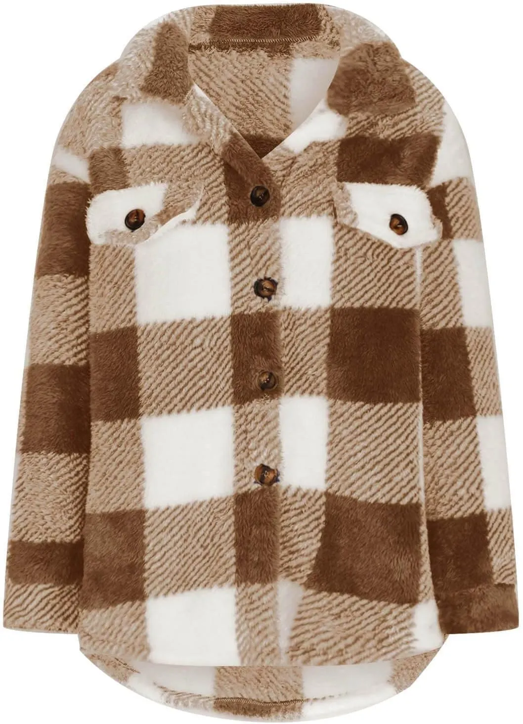Womens Plaid Fleece Shacket Jacket Oversized Trendy Plaid Flannel Jacket Button Down Fall Winter Warm Hoodie Coat Cardigan