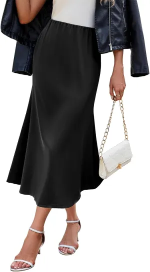 Womens Satin Skirts for Womens Silk Skirt Midi Skirt High Waisted Satin Dress Elegant Work Skirts