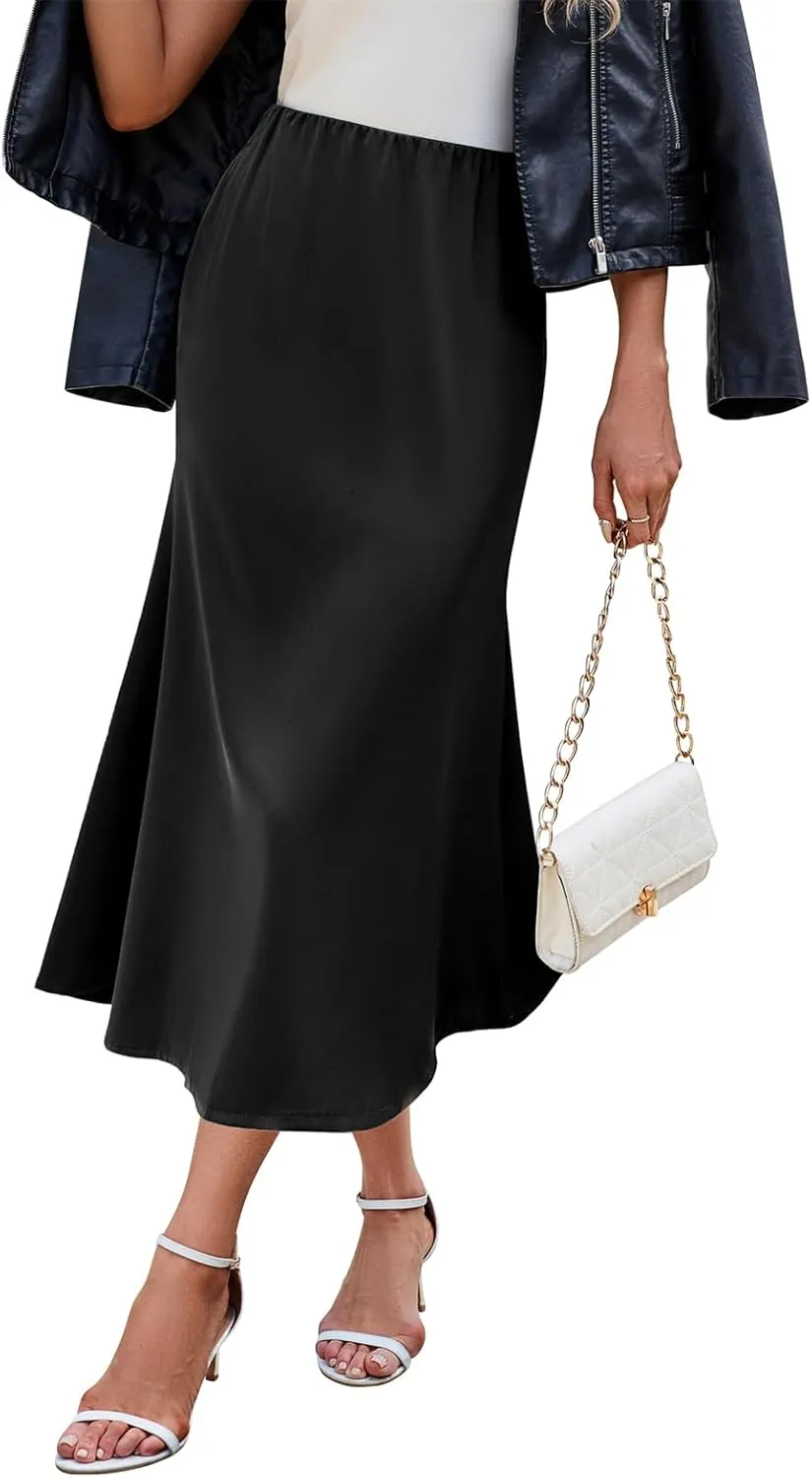 Womens Satin Skirts for Womens Silk Skirt Midi Skirt High Waisted Satin Dress Elegant Work Skirts