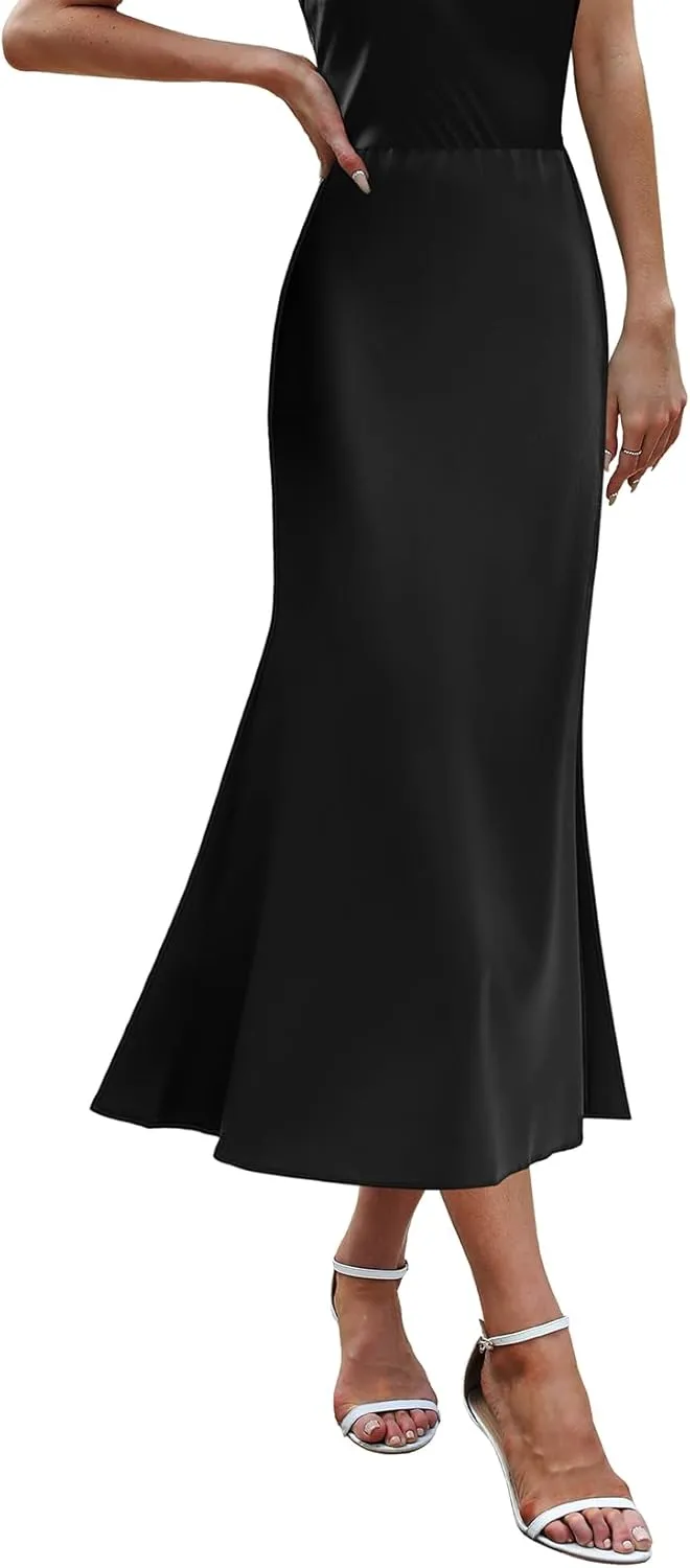 Womens Satin Skirts for Womens Silk Skirt Midi Skirt High Waisted Satin Dress Elegant Work Skirts