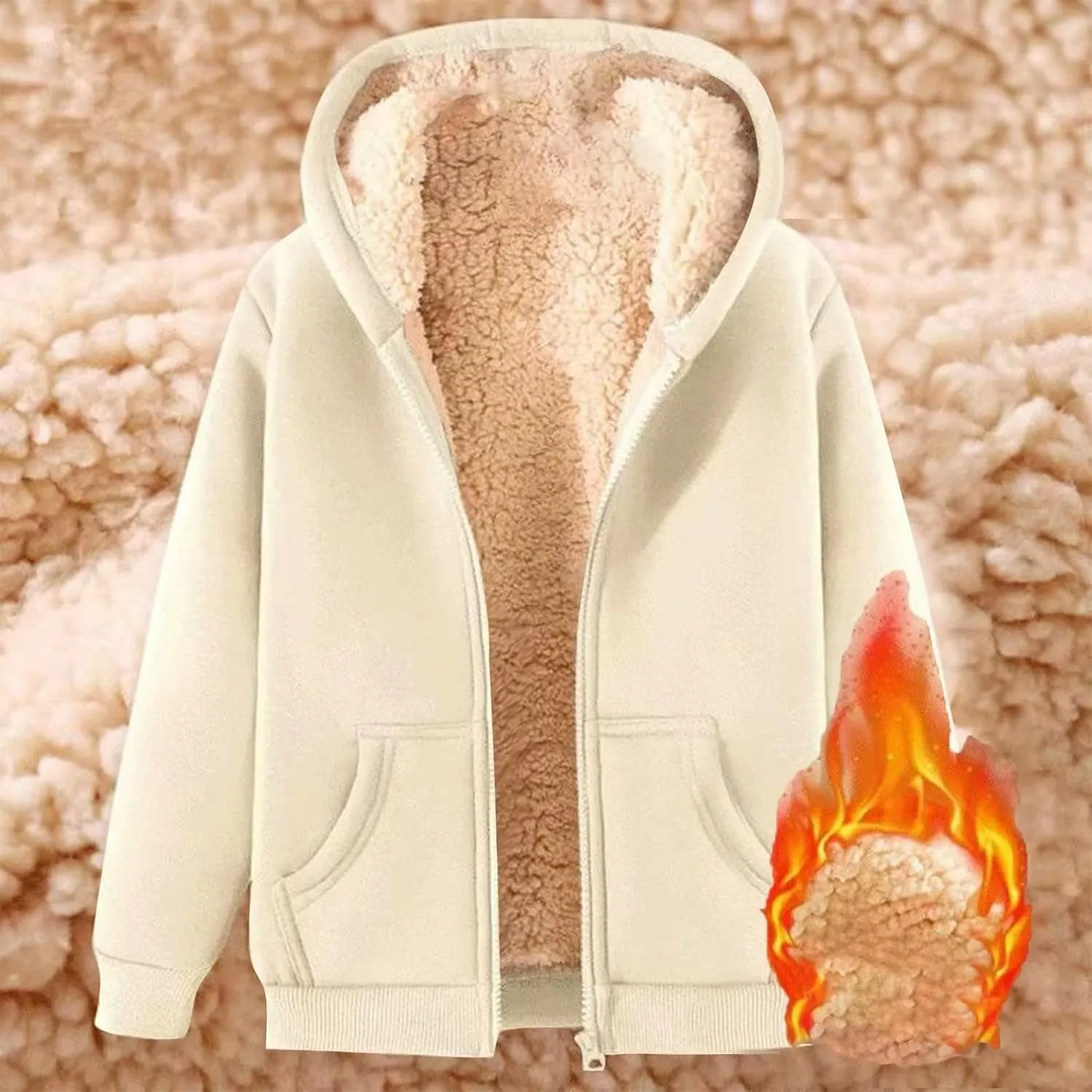 Women's Sherpa Lined Hoodie Jacket Warm Fleece Hooded Zip Up Casual Thermal Jacket with Pocket for Winter