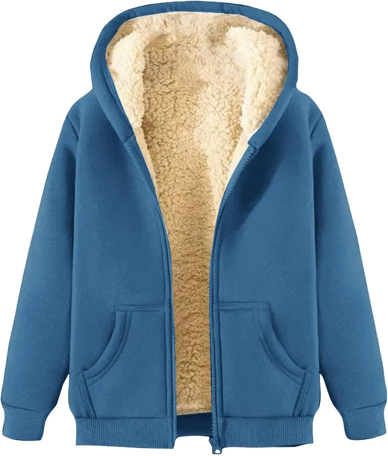 Women's Sherpa Lined Hoodie Jacket Warm Fleece Hooded Zip Up Casual Thermal Jacket with Pocket for Winter