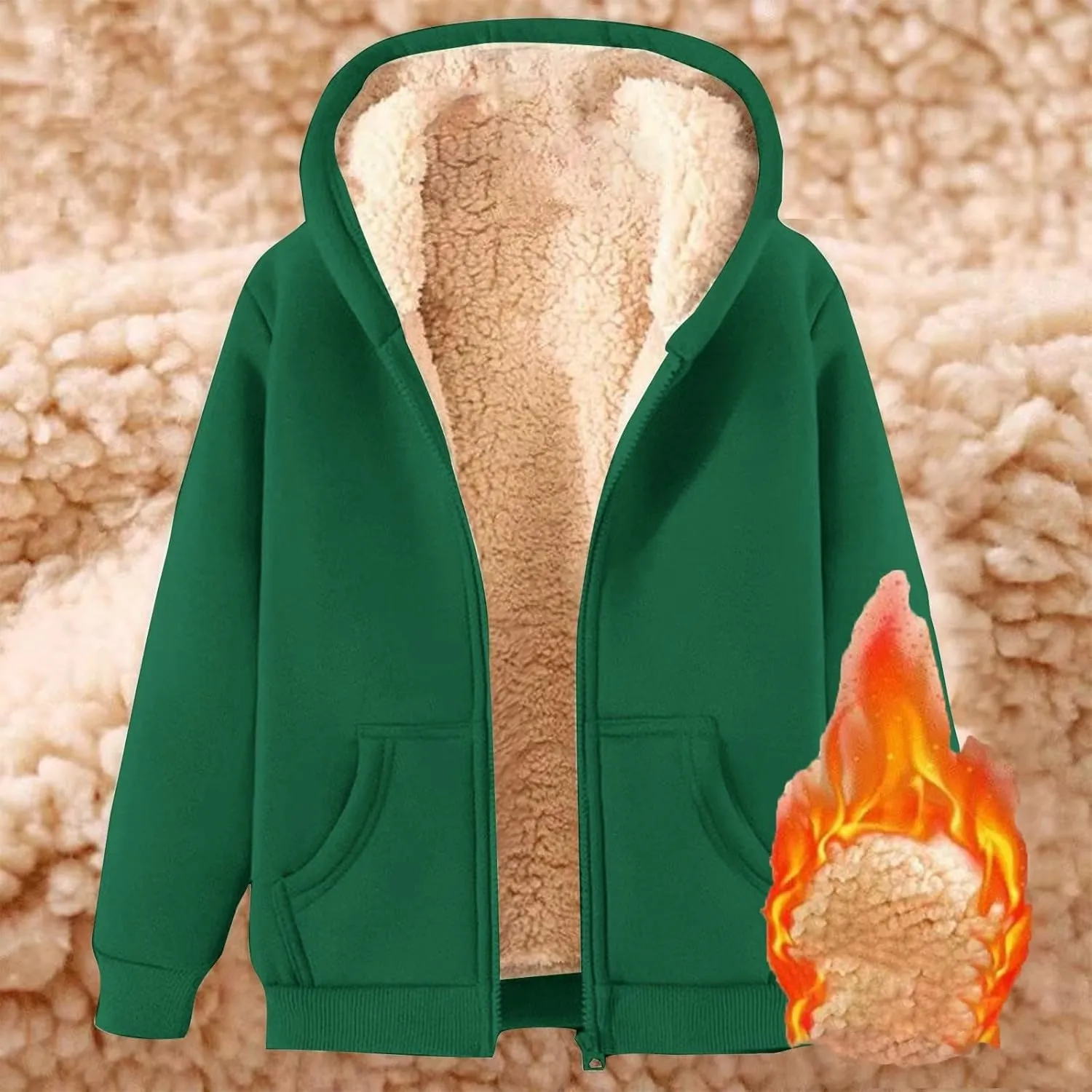Women's Sherpa Lined Hoodie Jacket Warm Fleece Hooded Zip Up Casual Thermal Jacket with Pocket for Winter