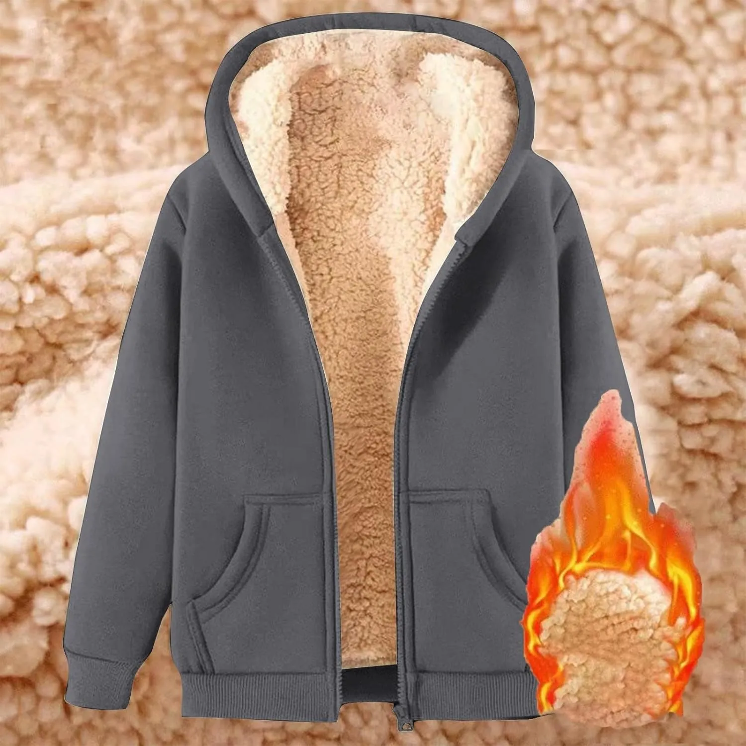 Women's Sherpa Lined Hoodie Jacket Warm Fleece Hooded Zip Up Casual Thermal Jacket with Pocket for Winter