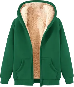 Women's Sherpa Lined Hoodie Jacket Warm Fleece Hooded Zip Up Casual Thermal Jacket with Pocket for Winter