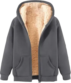 Women's Sherpa Lined Hoodie Jacket Warm Fleece Hooded Zip Up Casual Thermal Jacket with Pocket for Winter