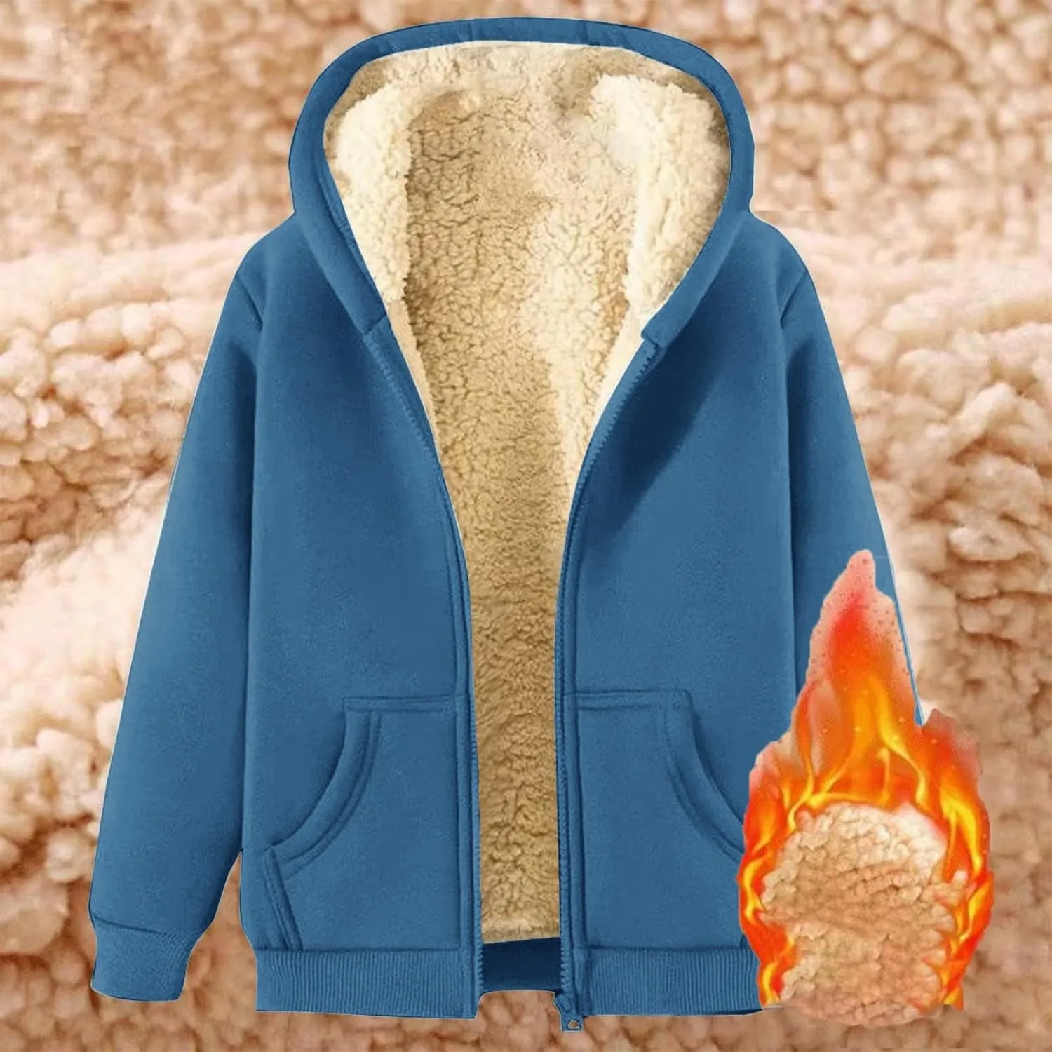 Women's Sherpa Lined Hoodie Jacket Warm Fleece Hooded Zip Up Casual Thermal Jacket with Pocket for Winter