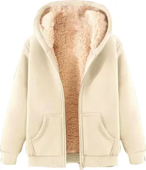 Women's Sherpa Lined Hoodie Jacket Warm Fleece Hooded Zip Up Casual Thermal Jacket with Pocket for Winter