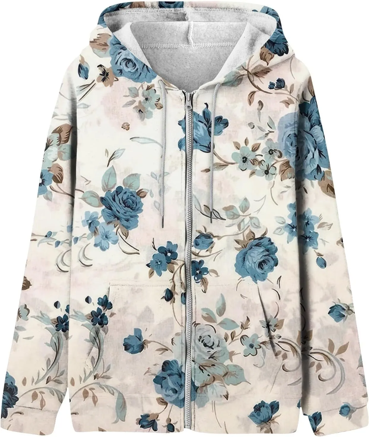 Women's Trendy Floral Printing Jacket Zip Up Hoodies Lightweight Long Sleeve Coat Fall Fashion Outfits with Pockets