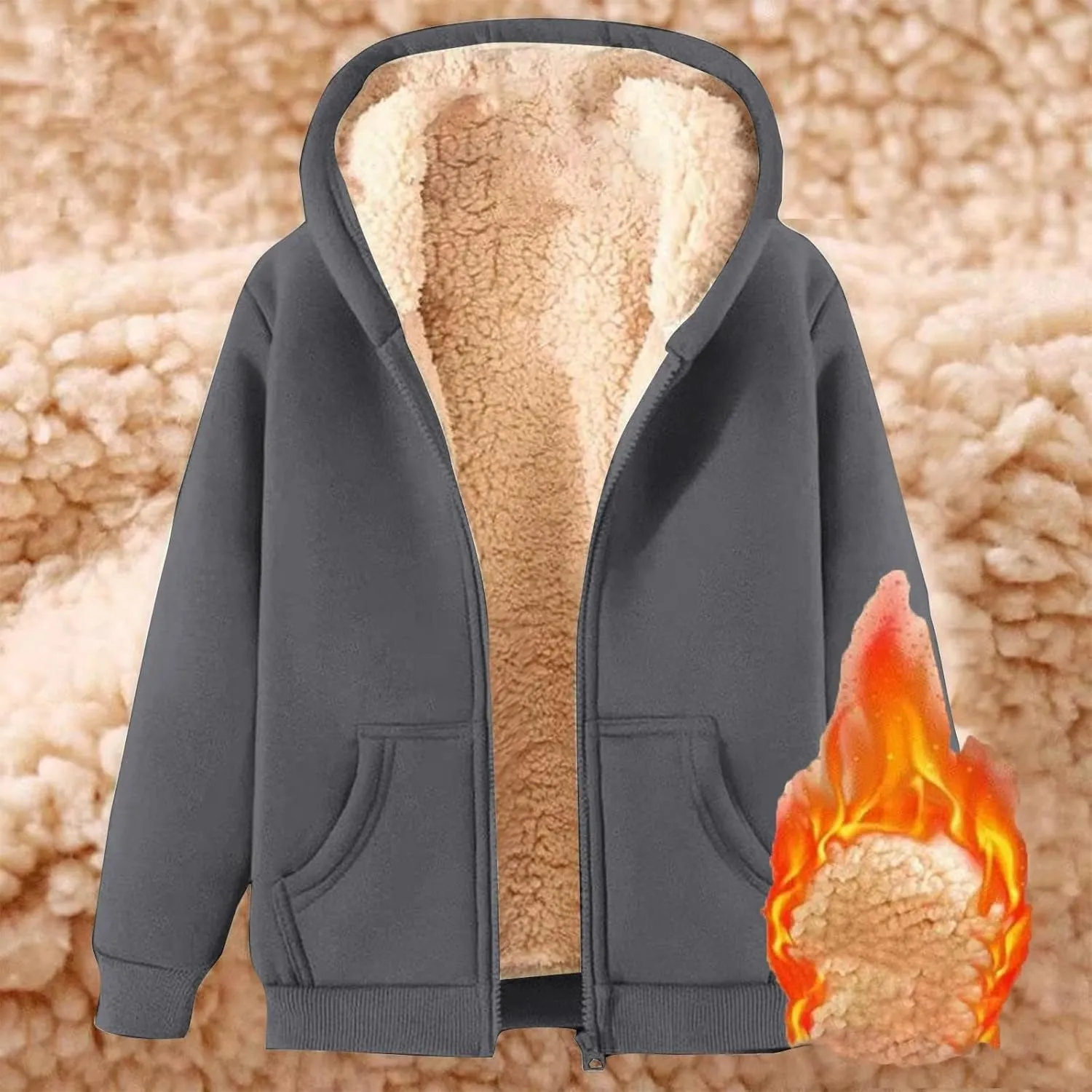Womens Zip Up Hoodies Casual Oversized Fleece Jacket Trendy Y2K Hoodie Winter Sherpa Jacket Warm Winter Coats Pockets