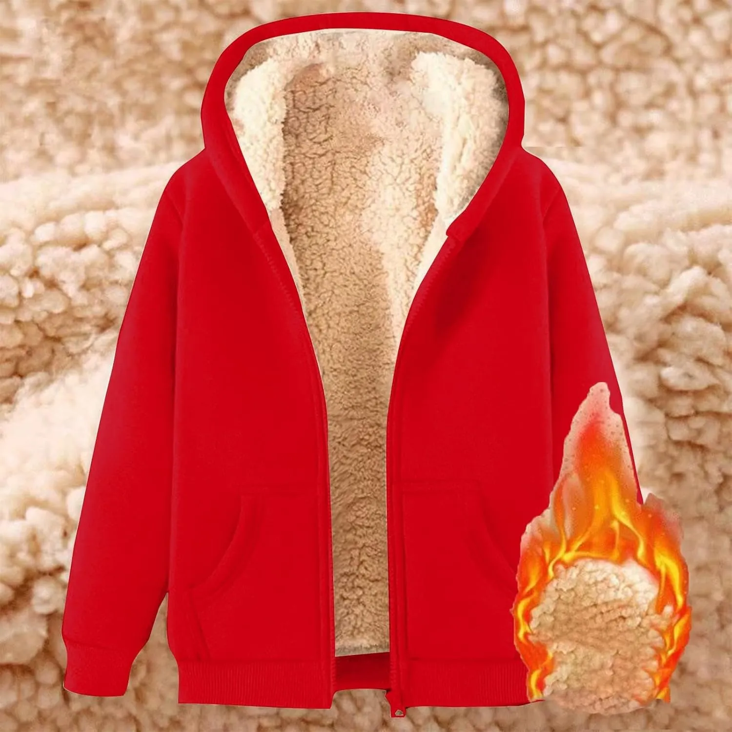 Womens Zip Up Hoodies, Hoodies for Women Winter Fleece Sweatshirt - Full Zip Up Thick Sherpa Lined Hooded Jacket