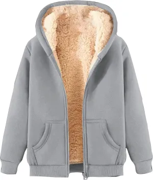 Womens Zip Up Hoodies, Hoodies for Women Winter Fleece Sweatshirt - Full Zip Up Thick Sherpa Lined Hooded Jacket