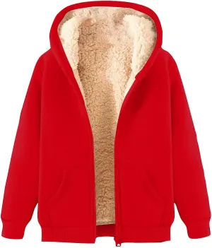 Womens Zip Up Hoodies, Hoodies for Women Winter Fleece Sweatshirt - Full Zip Up Thick Sherpa Lined Hooded Jacket