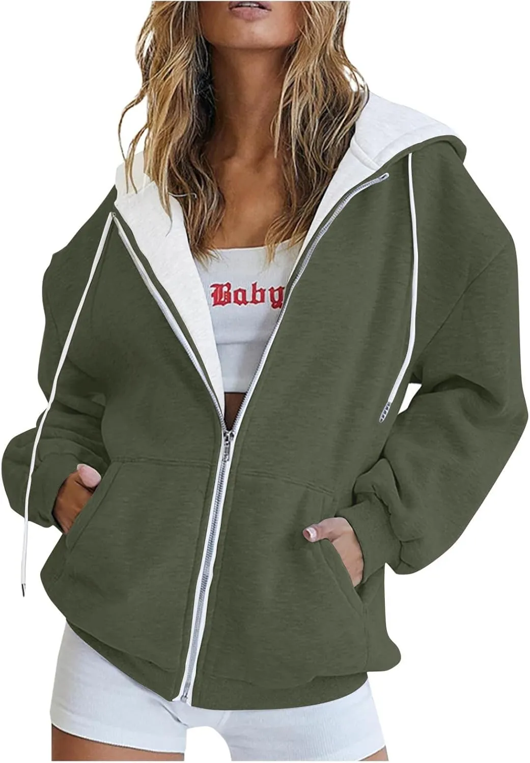 Womens Zip Up Hoodies Oversized Long Sleeve Sweatshirts Casual Hoodie 2025 Fall Jacket with Pockets Sweaters