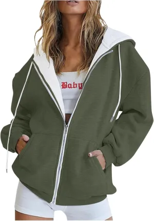 Womens Zip Up Hoodies Oversized Long Sleeve Sweatshirts Casual Hoodie 2025 Fall Jacket with Pockets Sweaters