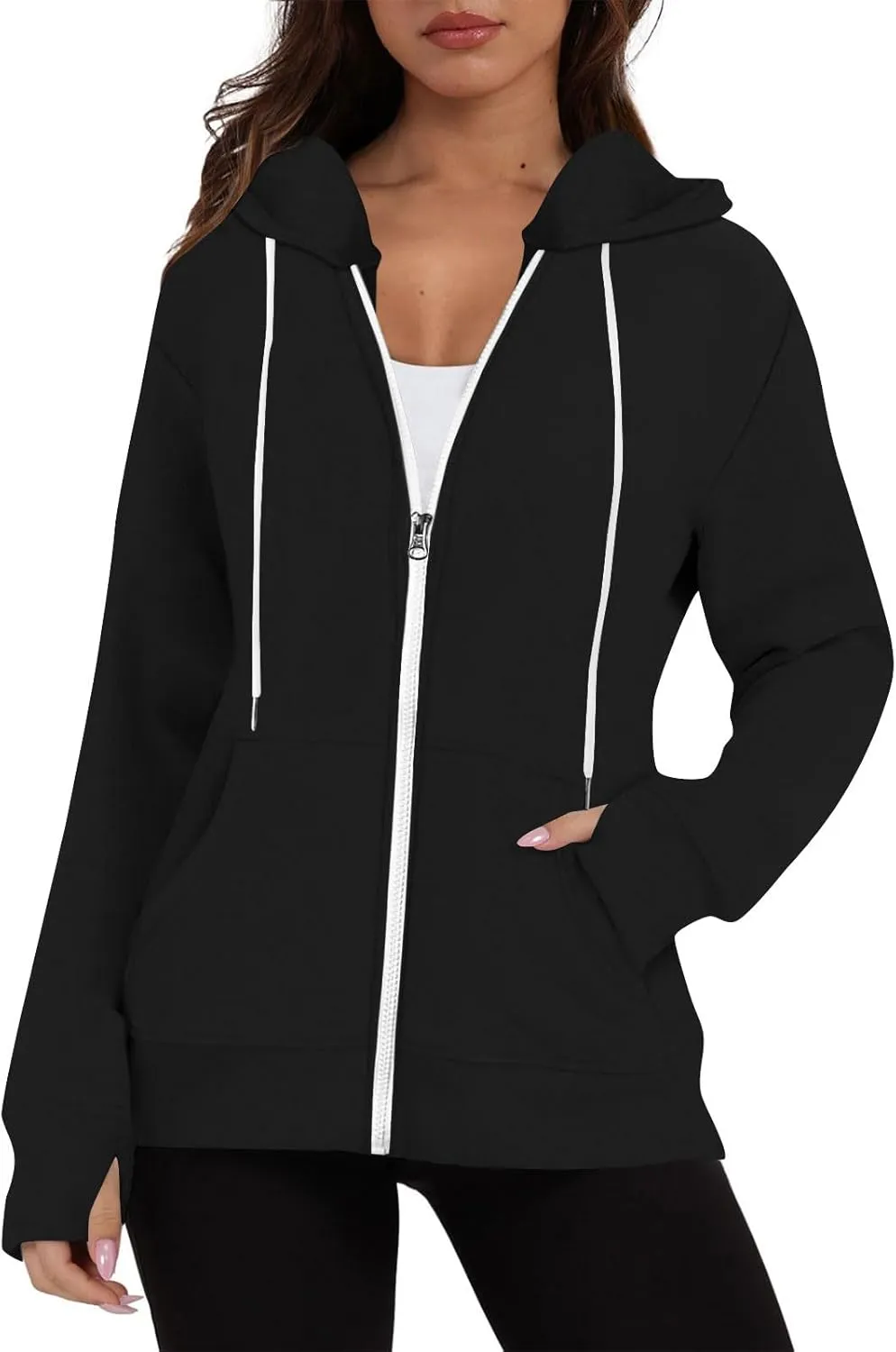 Zip Up Hoodie Womens Long Sleeve Drawstring Hooded Sweatshirt Casual Fleece Jacket 2024 Fall Outfits with Pockets