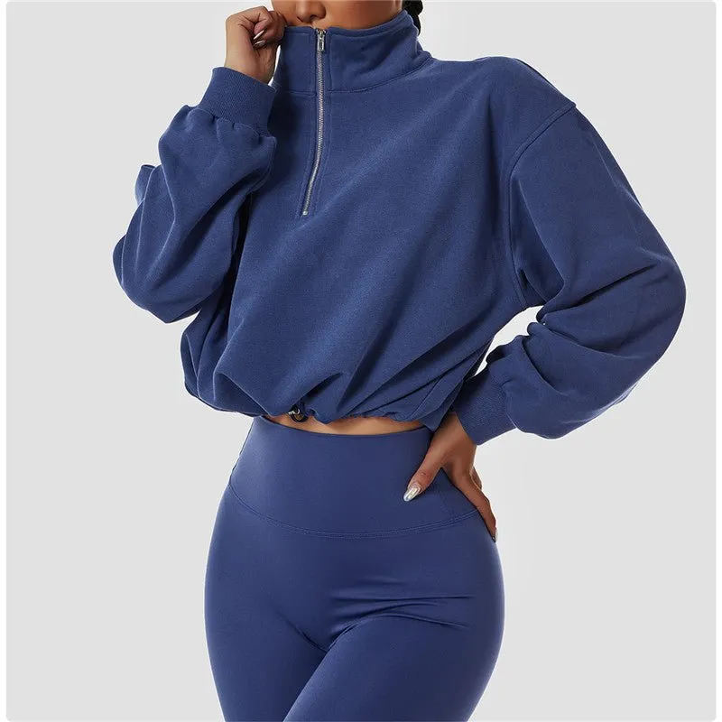 Zipper Drawstring Sports Tops